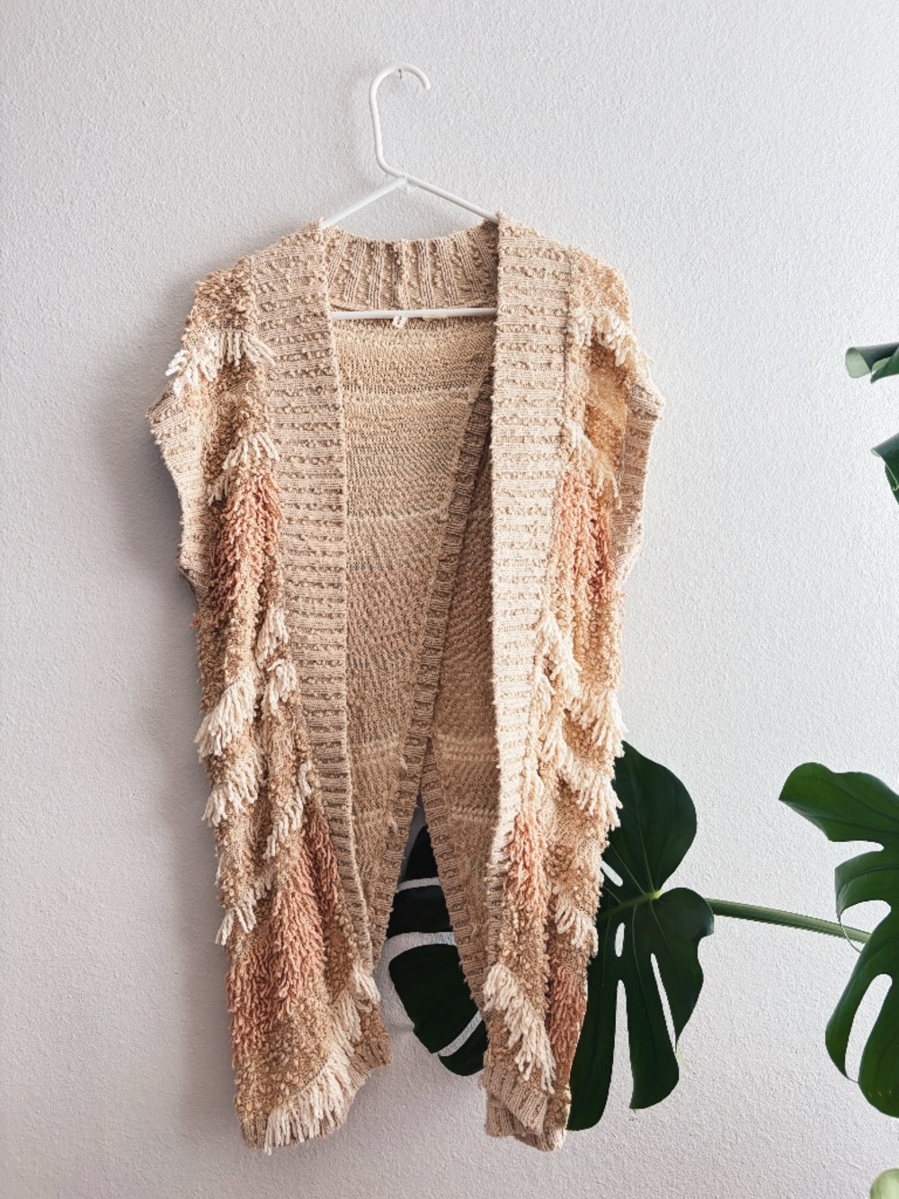 Moth by Anthropologie Textured Fringe Open Cardigan Vest